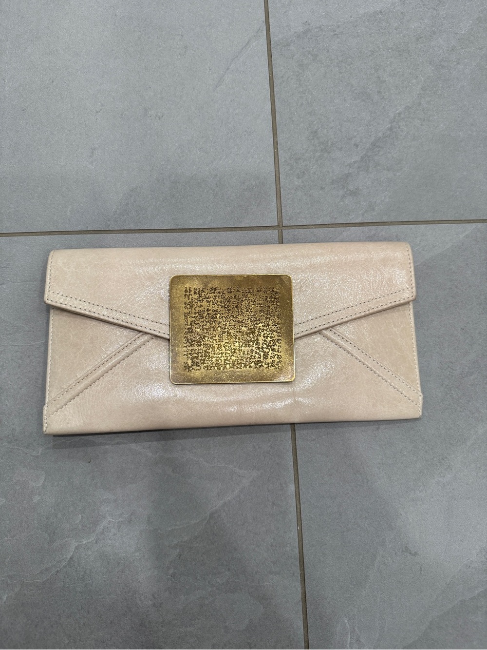 Neutral leather envelope clutch